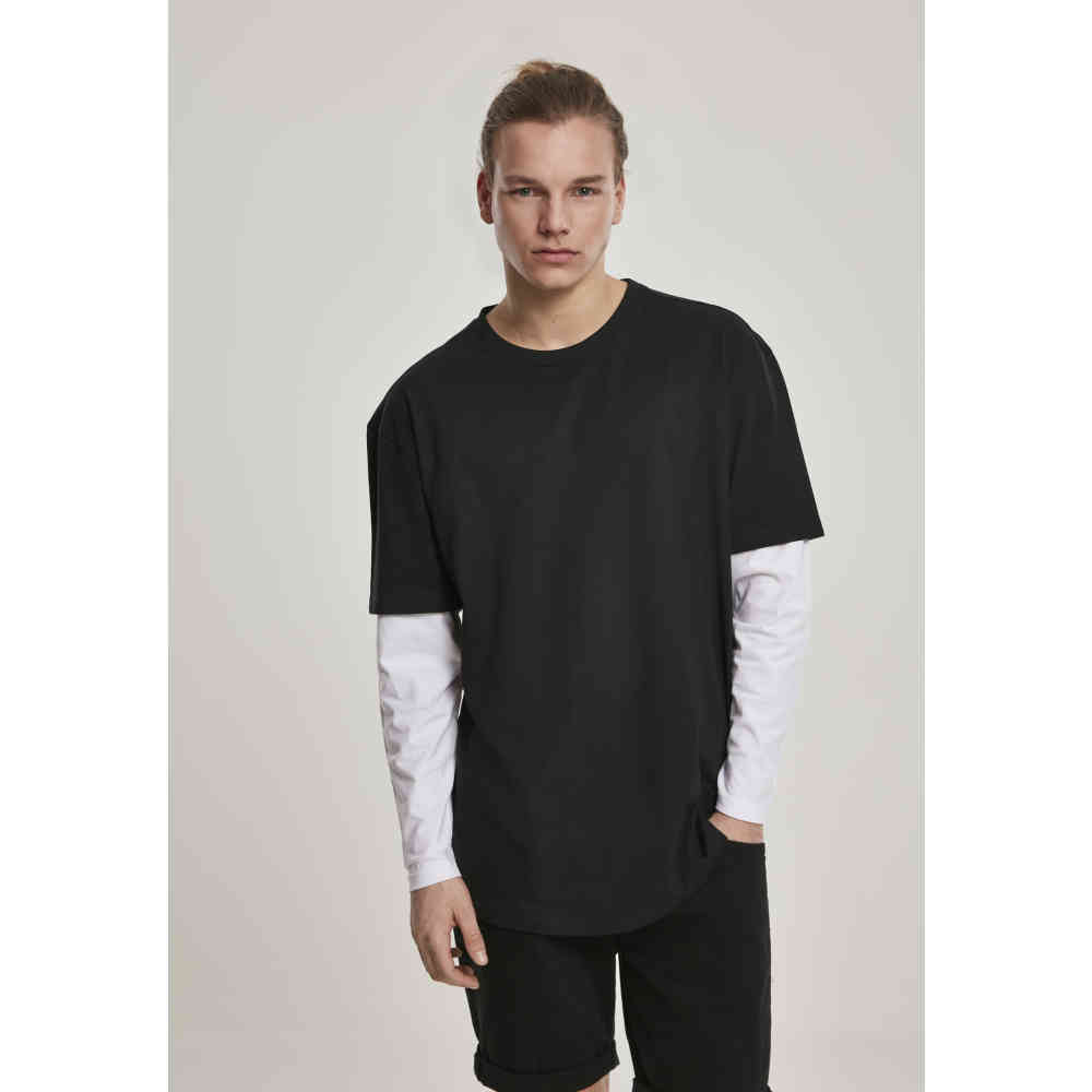 Urban Classics - Oversized Shaped Double Layer Longsleeve shirt - Black/White
